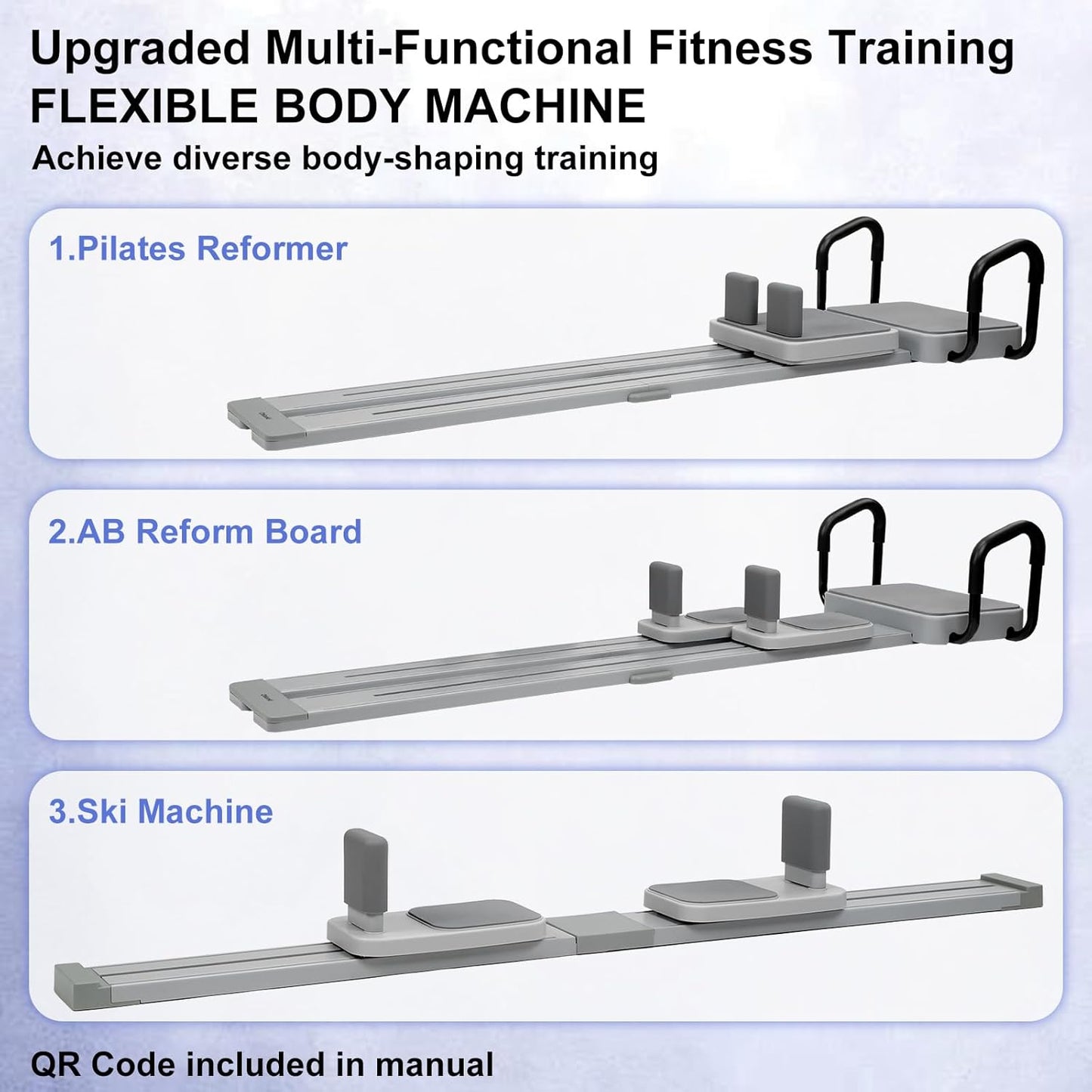 Pilates Reformer -Pilates Board with 66.9'' Extended Track Portable Multifunctional Abdominal Pilates Ski Machine for Home Workout Equipment, Pilates Machine