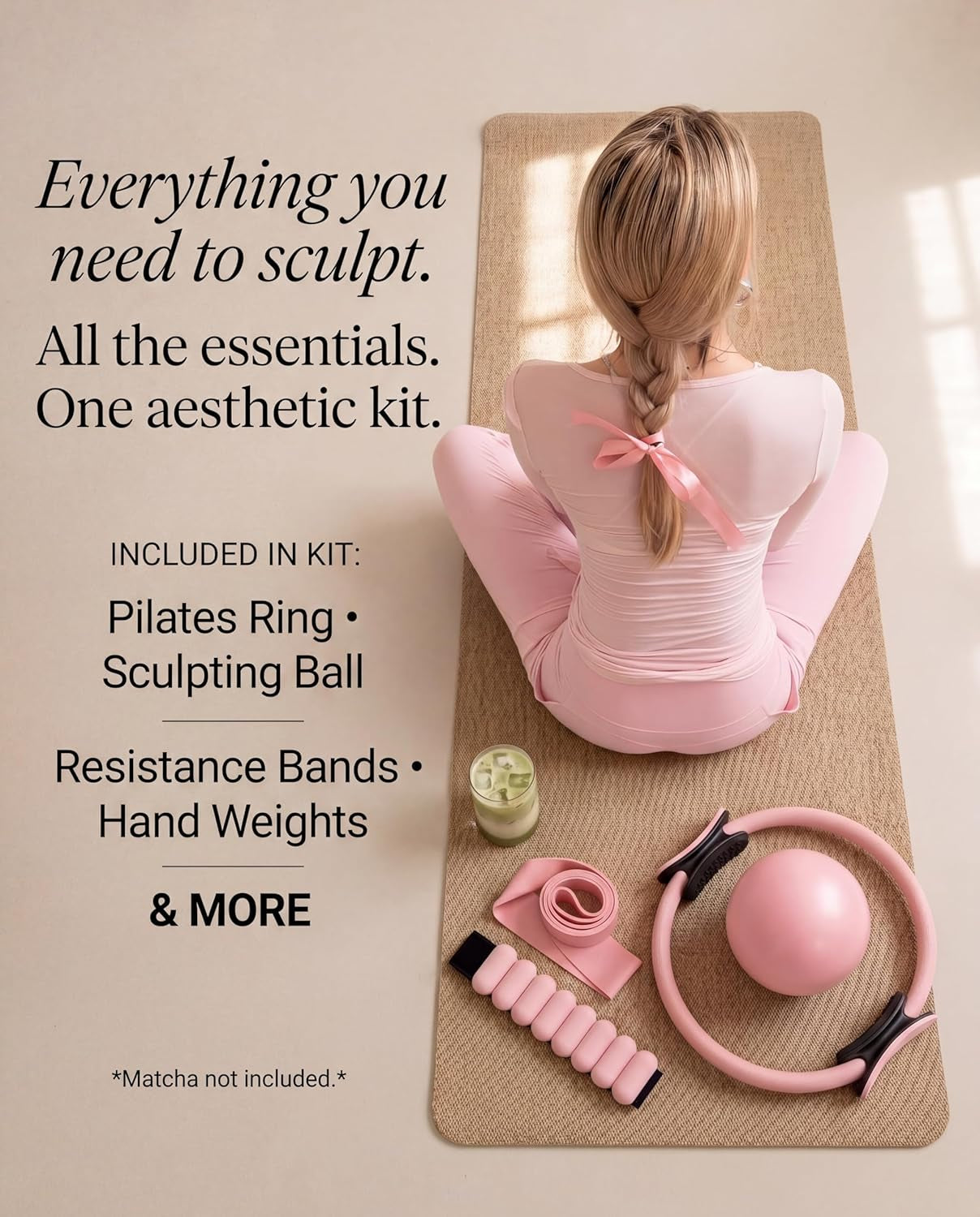 Pilates Equipment Kit for Home Workout, 15 Pcs Pilates Kit with Weights for Women, Pilates Ring Set, Grip Socks, Home Pilates Workout Kit, Pilates for Home or Studio Workouts