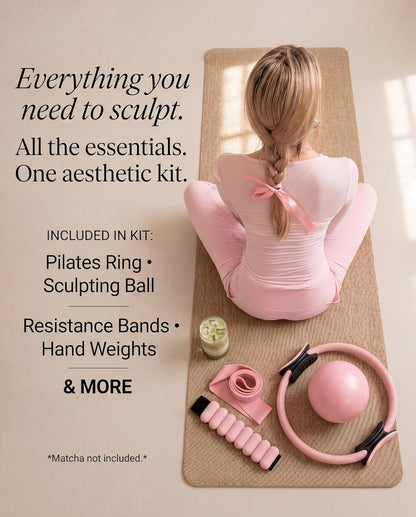 Pilates Equipment Kit for Home Workout, 15 Pcs Pilates Kit with Weights for Women, Pilates Ring Set, Grip Socks, Home Pilates Workout Kit, Pilates for Home or Studio Workouts