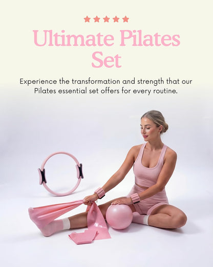 Pilates Equipment Kit for Home Workout, 15 Pcs Pilates Kit with Weights for Women, Pilates Ring Set, Grip Socks, Home Pilates Workout Kit, Pilates for Home or Studio Workouts