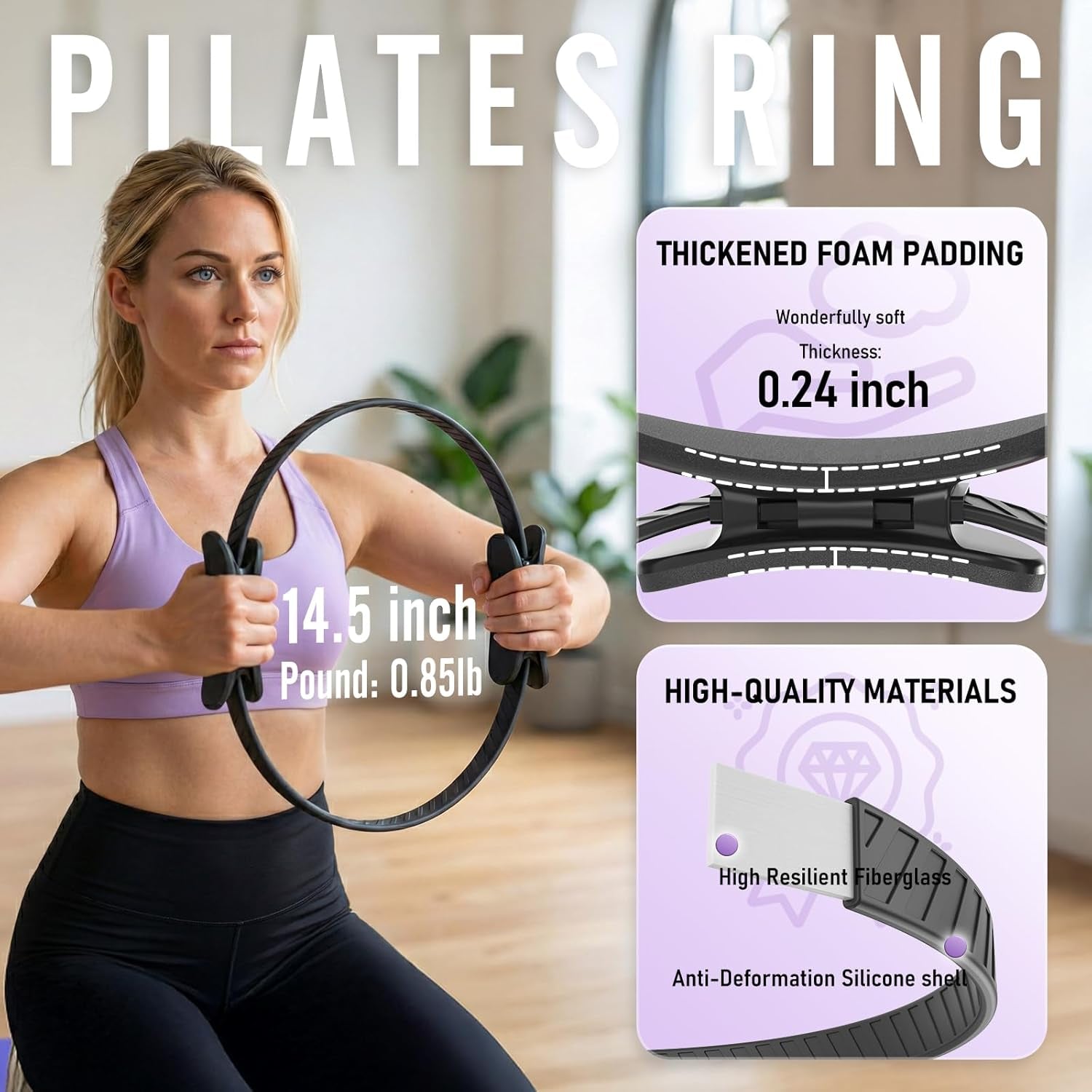 Pilates Ring Fitness Circle for Women, Pilates Equipment – 14.5" Home Magic Exercise Workout, Better Me Pilates Essentials Starter Set for Beginners Toning Inner Thighs, Arms and Core