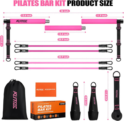Pilates Bar Kit with Resistance Bands, Pilates Equipment, Multifunctional Pilates Bar for Women & Men, Pilates Kit for Hip, Back, Arm, Full-Body Workouts, Home Gym Strength Training Equipment